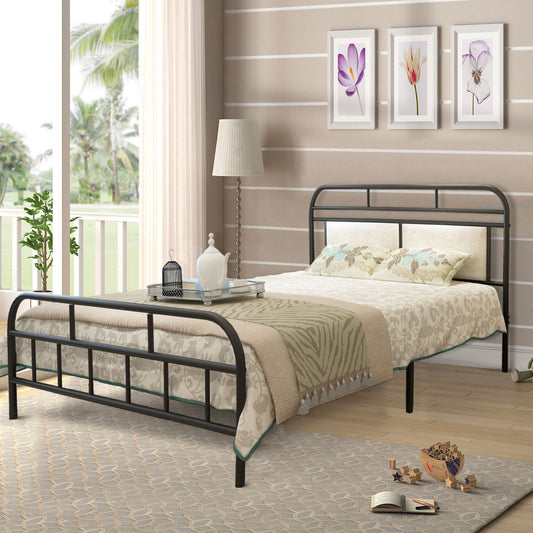 Modern Metal Bed Frame, Mattress Foundation with Upholstered Headboard and Footboard, with Strong Metal Slats Support and 11 Inches Underbed Space,  No Box Spring Needed