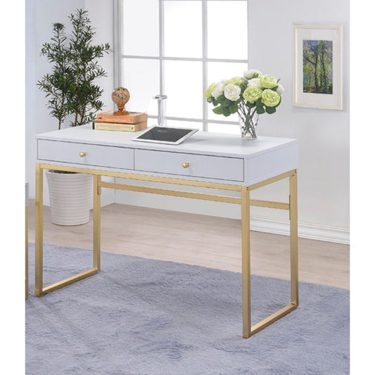 ACME Coleen Desk in White & Brass 92312