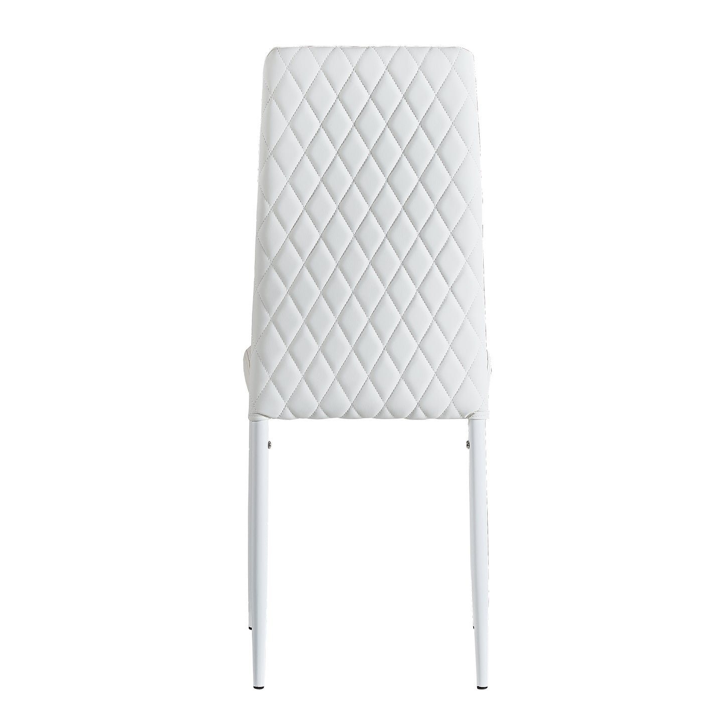 White modern minimalist dining chair fireproof leather sprayed metal pipe diamond grid pattern restaurant home conference chair set of 4