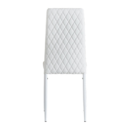 White modern minimalist dining chair fireproof leather sprayed metal pipe diamond grid pattern restaurant home conference chair set of 4