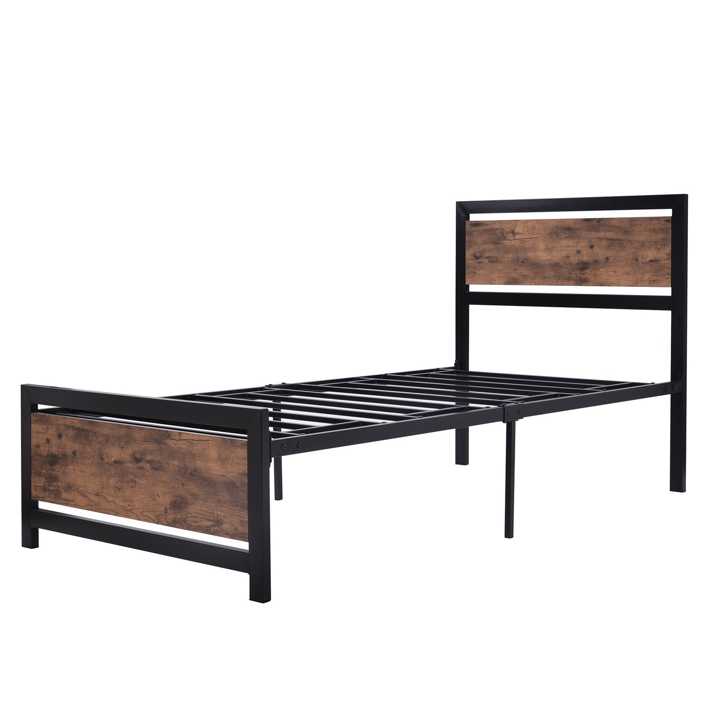 Metal and Wood Bed Frame with Headboard and Footboard ,Twin Size Platform Bed ,No Box Spring Needed, Easy to Assemble(BLACK)