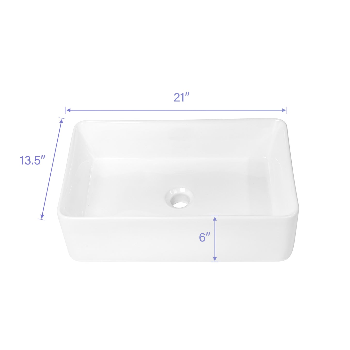 21"x14" White Ceramic Rectangular Vessel Bathroom Sink