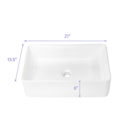 21"x14" White Ceramic Rectangular Vessel Bathroom Sink