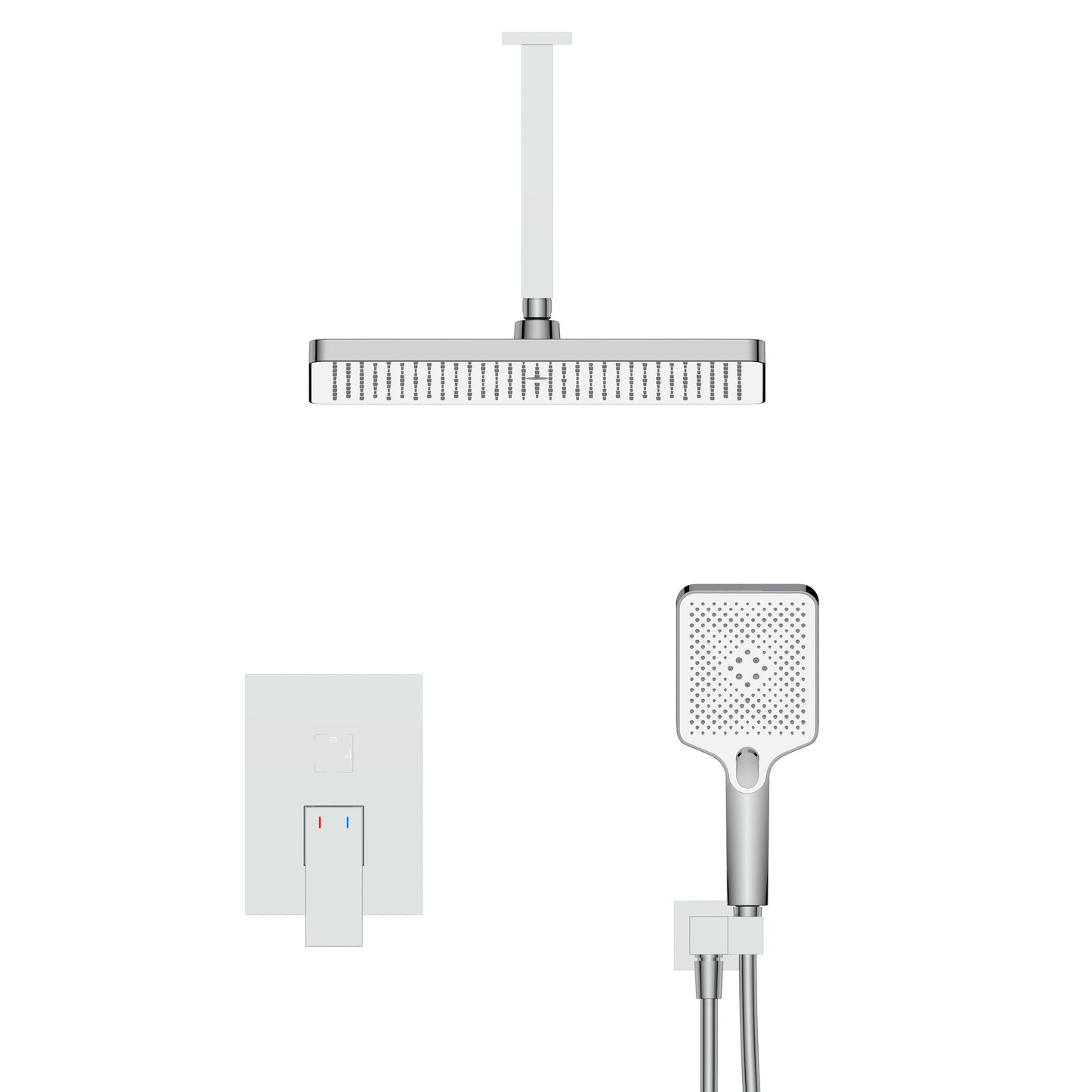 Shower System, Ultra-thin Wall Mounted Shower Faucet Set for Bathroom with High Pressure Big Size Stainless Steel Rain Shower head Handheld Shower Set, 12 inch square large panel, Chrome