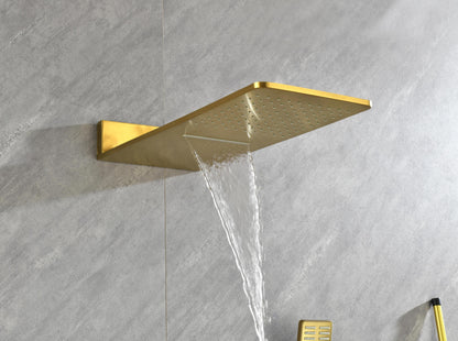 Wall Mounted Waterfall Rain Shower System With 3 Body Sprays & Handheld Shower