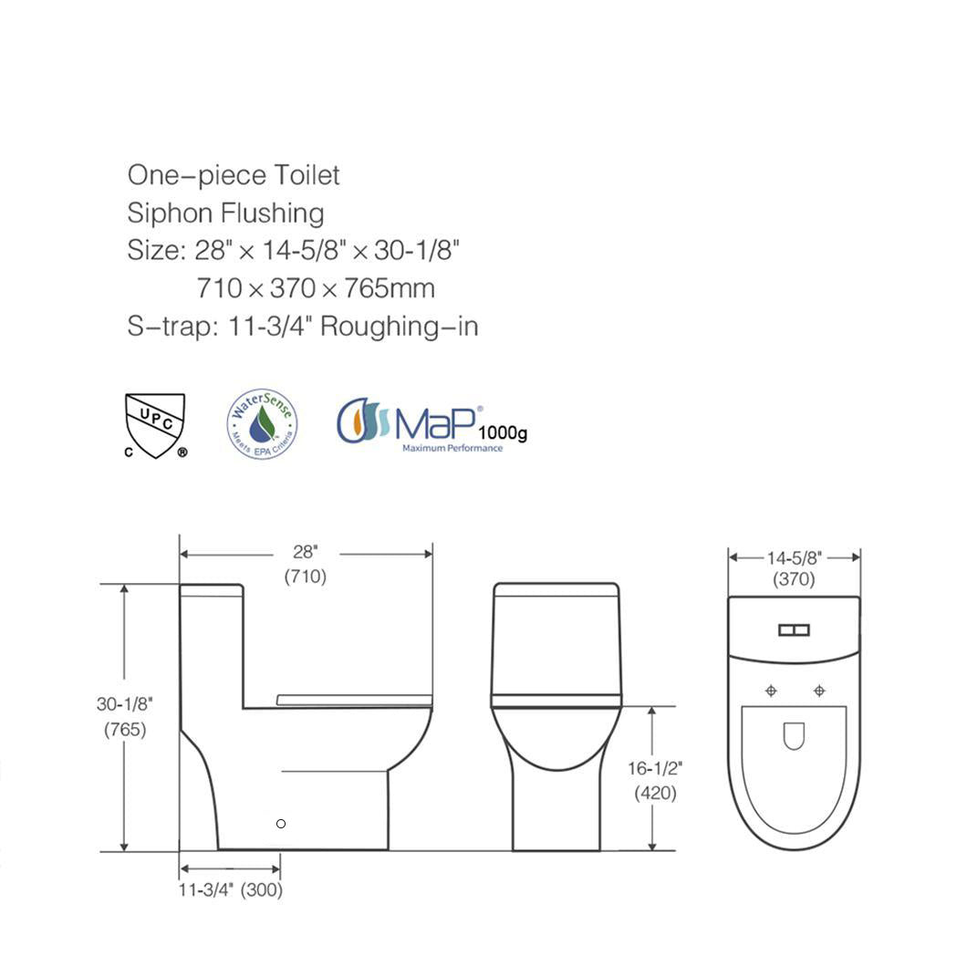 Ceramic One Piece Toilet 28 Inch Length With Soft Close Seat(G-lemon SKU:BTC153MOWH)