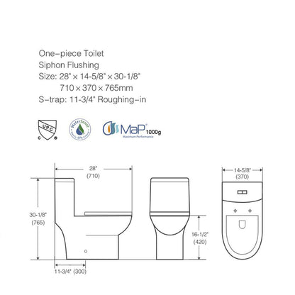 Ceramic One Piece Toilet 28 Inch Length With Soft Close Seat(G-lemon SKU:BTC153MOWH)