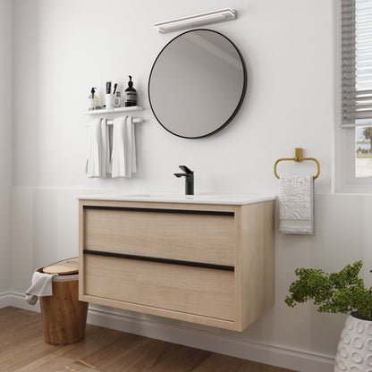 36" Bathroom Vanity with 2/3 Soft Close drawers,  White ceramic basin(BVA02536PLO-F-BL9090B)