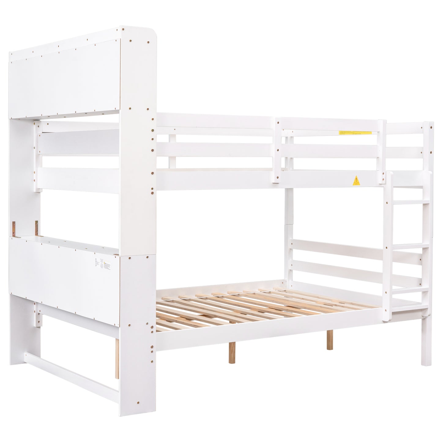 Full Over Full Bunk Beds with Bookcase Headboard, Solid Wood Bed Frame with Safety Rail and Ladder, Kids/Teens Bedroom, Guest Room Furniture, Can Be converted into 2 Beds, White