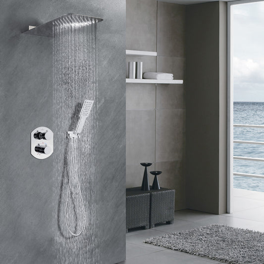 2-Handle 2-Spray High Pressure Wall Mount Shower Faucet in Polished Chrome (Valve Included)