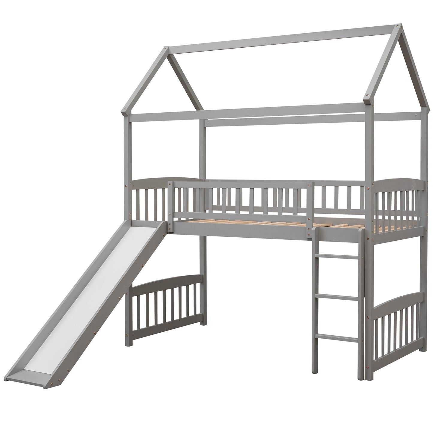 Twin Loft Bed with Slide, House Bed with Slide,White(OLD SKU :LT000212AAE)