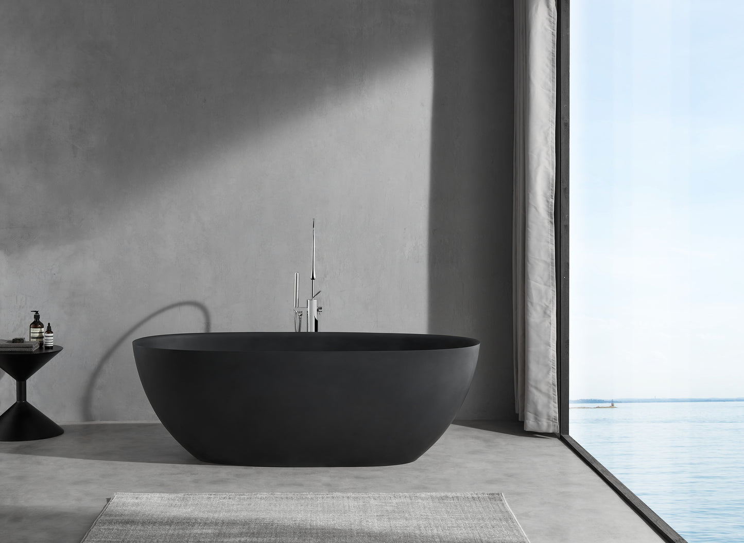 65'' x 29.5'' Freestanding Bathtoom Soaking Artificial Stone  Solid Surface Bathtub 1650MM Black