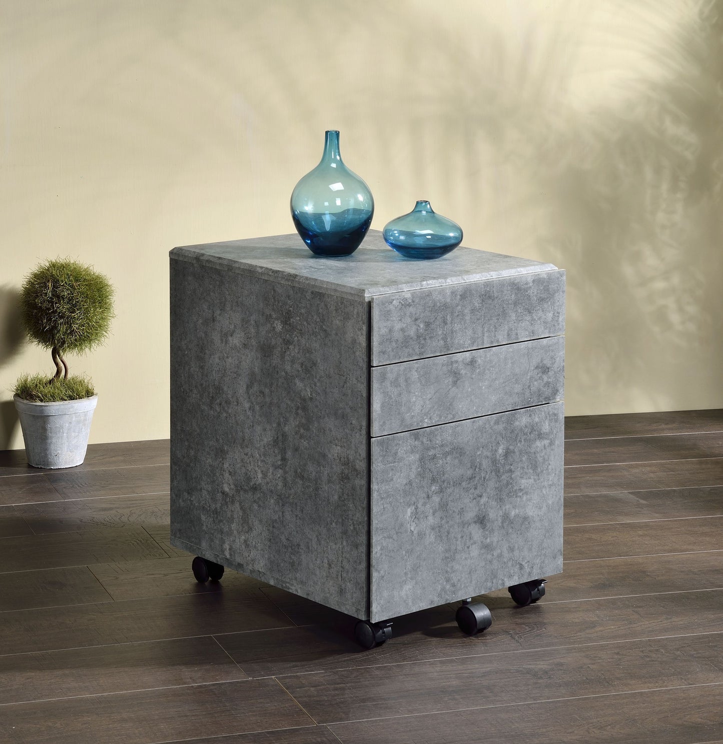 ACME Jurgen File Cabinet, Faux Concrete & Silver 92909