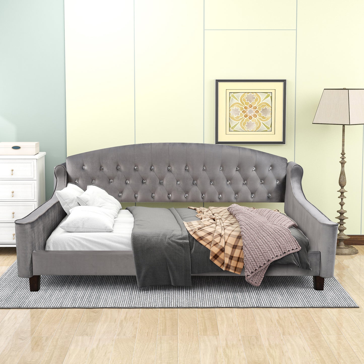 Modern Luxury Tufted Button Daybed,Full,Gray