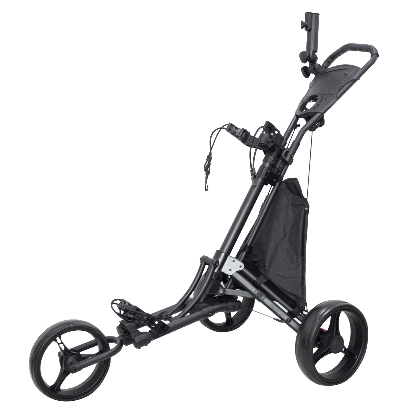 One click 3 wheel push trolley with umbrella holder， competitor folding size