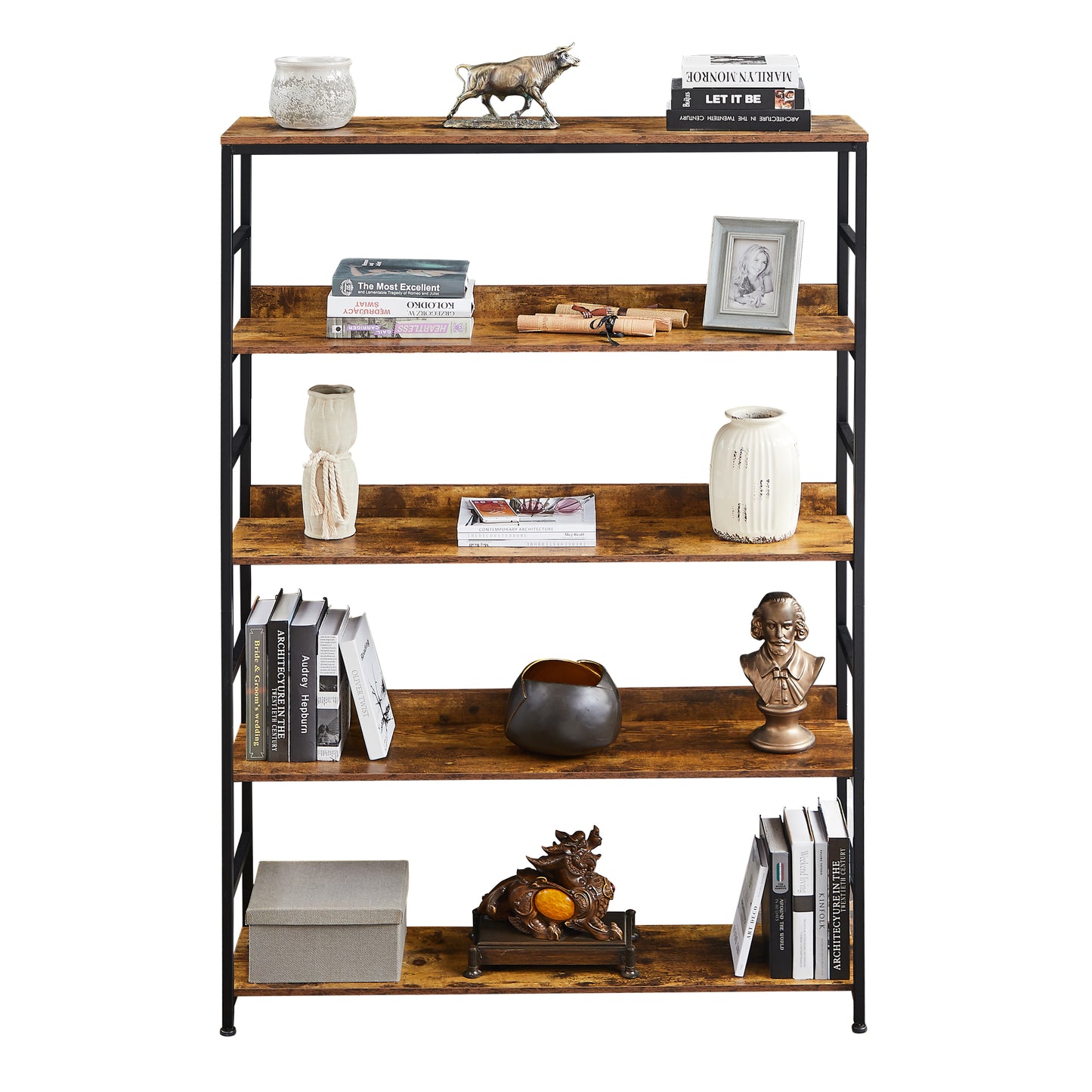 [VIDEO] 5-Tier Home Office Bookcase Open Bookshelf Storage Large 5 Shelf Bookshelf Furniture with Metal Frame, Brown