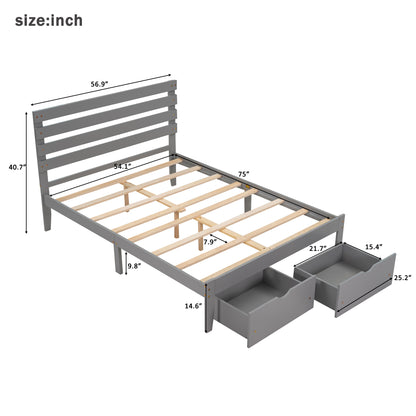 Full Size Platform Bed with Drawers, Gray(New SKU:WF288468AAE)