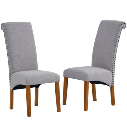 Set of 2 Uphostered Kitchen Dining Chairs w/Wood Legs, Padded Seat, Linen Fabric, Nails, Dining Chairs, Ideal for Dining Room, Kitchen, Living Room