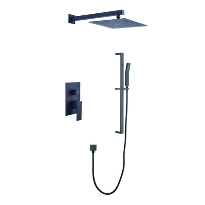 Shower System 12Inch Square Bathroom Luxury Rain Mixer Shower Combo Set Pressure Balanced Shower System with Shower Head, Hand Shower, Slide Bar, Shower Arm, Hose, and Valve Trim