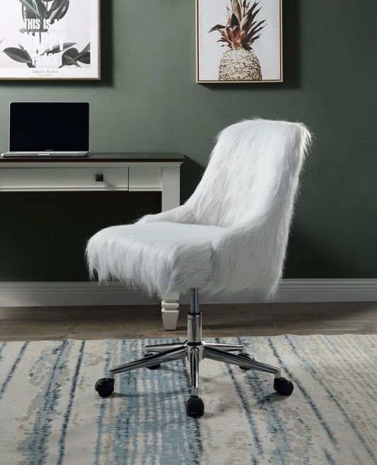 ACME Arundell II Office Chair in White Faux Fur & Chrome Finish OF00122