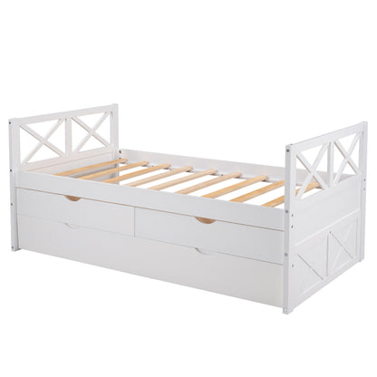 Multi-Functional Daybed with Drawers and Trundle, White