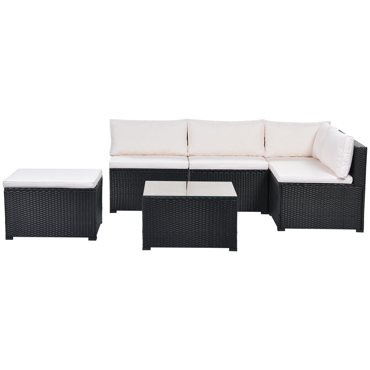 GO 6-Piece Outdoor Furniture Set with PE Rattan Wicker, Patio Garden Sectional Sofa Chair, removable cushions (Black wicker, Beige cushion)