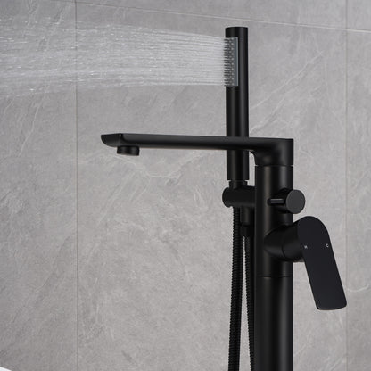 Single-Handle Freestanding Floor Mount Roman Tub Faucet Bathtub Filler with Hand Shower in Matte Black