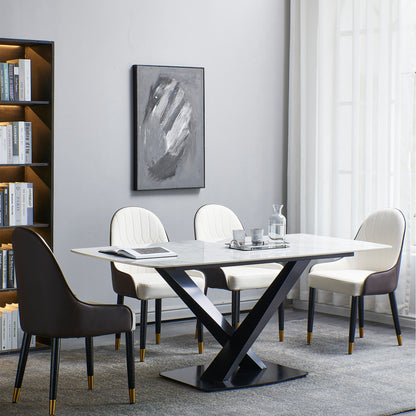 Sintered stone dinning table with 6 pcs Chairs ,Carrara white color , Modern Dinning table 63inch with solid black frame