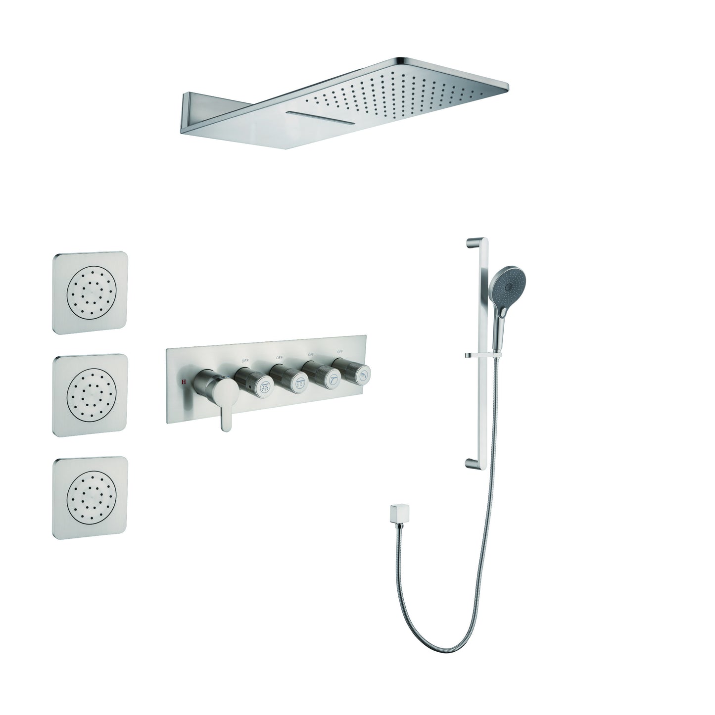 Shower System Square Bathroom Luxury Rain Mixer Shower Combo Set Pressure Balanced Shower System with Shower Head, Hand Shower, Slide Bar, Shower Arm, Hose, and Valve Trim