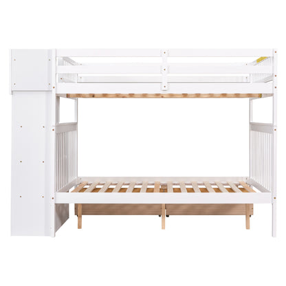 Full Over Full Bunk Bed with 2 Drawers and Staircases, Convertible into 2 Beds, the Bunk Bed with Staircase and Safety Rails for Kids, Teens, Adults, White