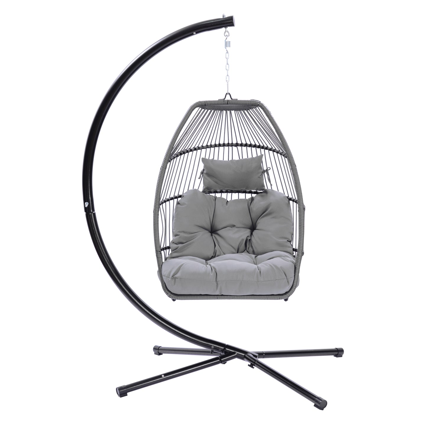 Outdoor Patio Wicker Folding Hanging Chair,Rattan Swing Hammock Egg Chair With C Type Bracket, With Cushion And Pillow