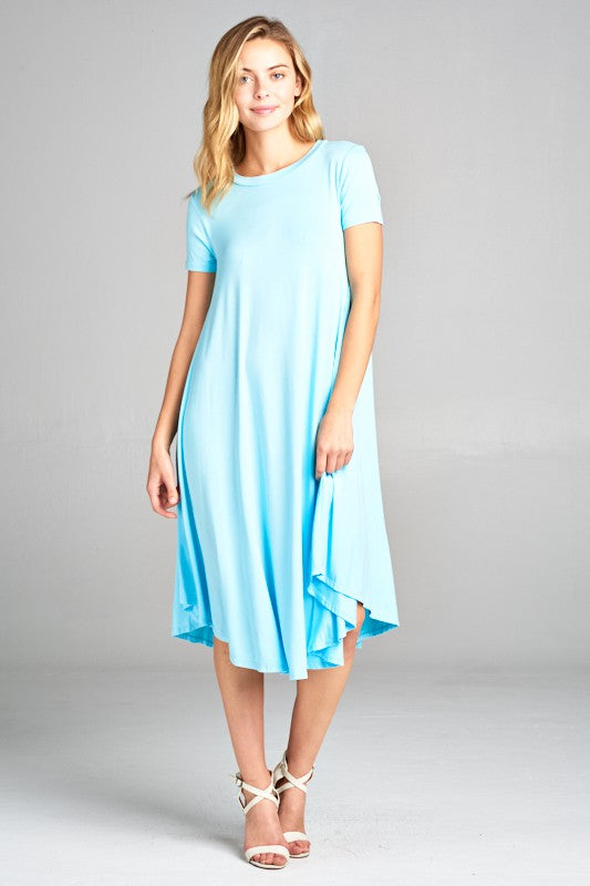 SOLID SWING SHORT SLEEVE DRESS