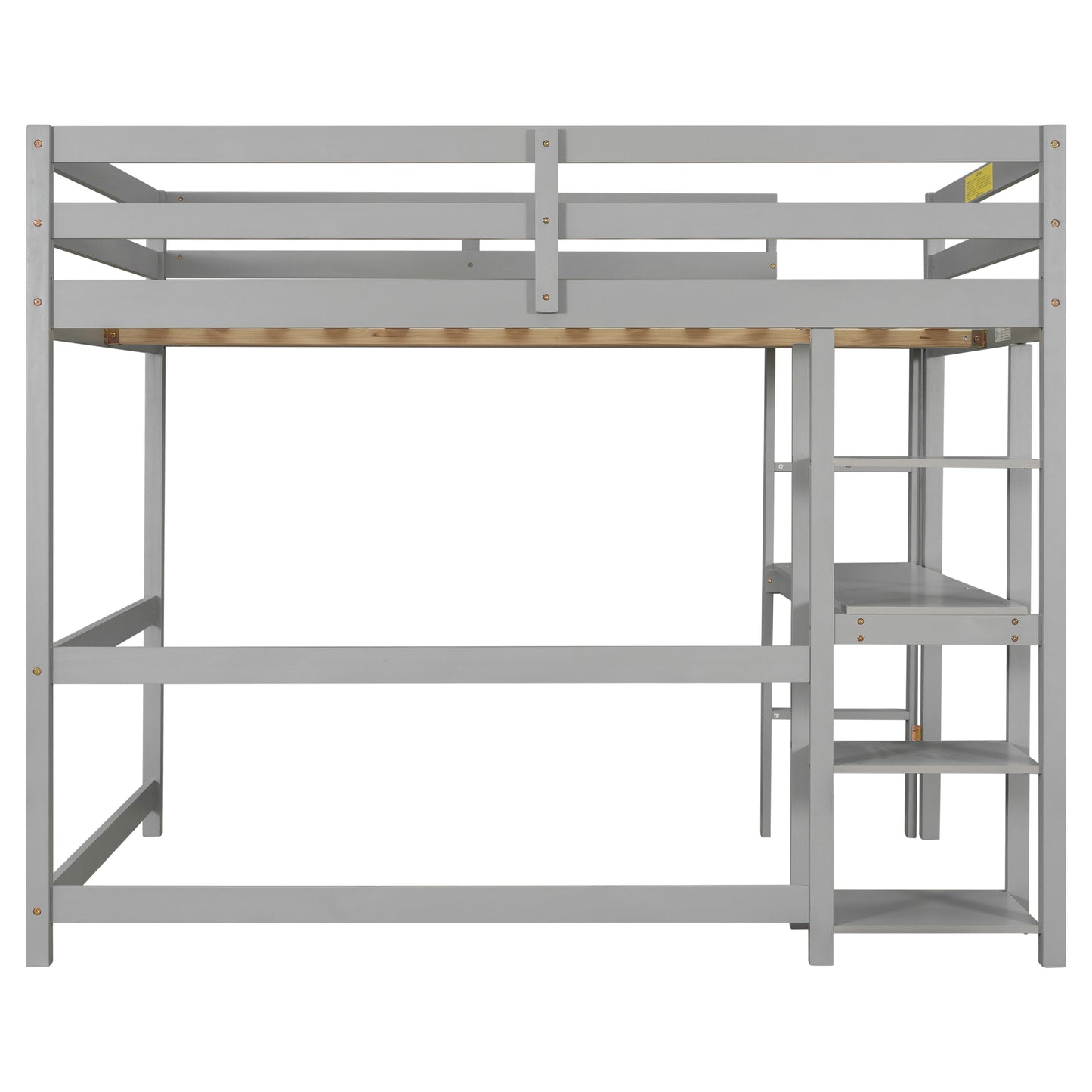 Full Loft Bed with Desk and Shelves,Gray