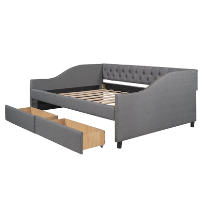 Upholstered daybed with Two Drawers, Wood Slat Support, Gray, Full Size(OLD SKU :LP001111AAE)