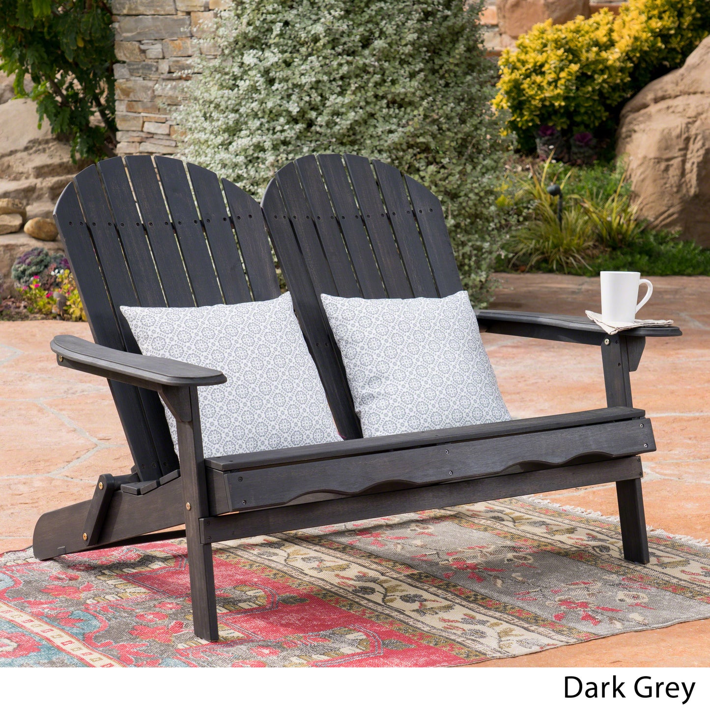 Outdoor Solid Wood Adirondack Loveseat Sofa Dark Gray