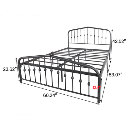 Metal Platform Bed Frame with Headboard and Footboard,   No Box Spring Needed, Heavy Duty Steel Slats，Queen Black