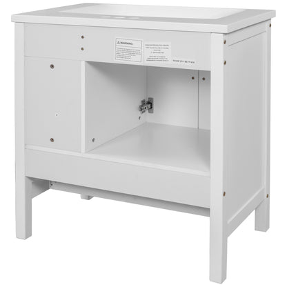 [VIDEO] 30" Bathroom Vanity with Sink, Bathroom Storage Cabinet with Doors and Drawers, Solid Wood Frame, Ceramic Sink, White