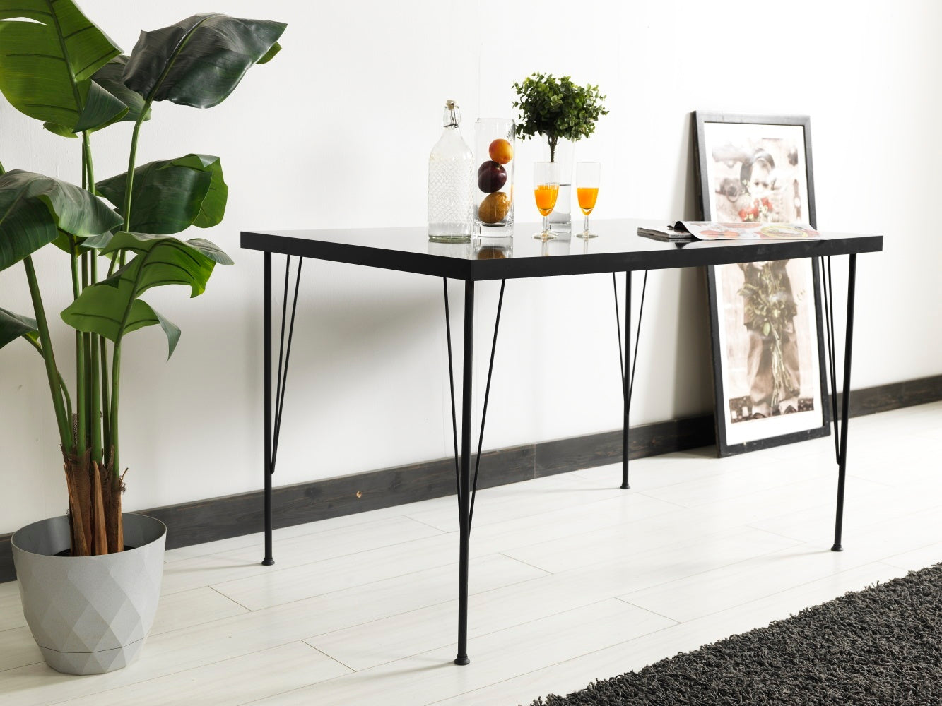 Furnish Home Store Soler 4 Metal Legs 47" Wooden Top Writing and Computer  Desk for Home Office, Marble Black