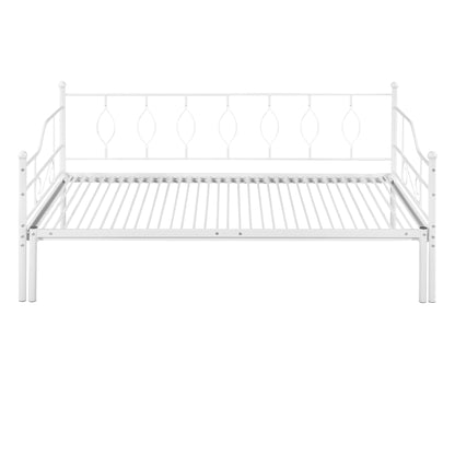 Twin Size Metal Daybed with Trundle, Daybed with Slat No Box required White