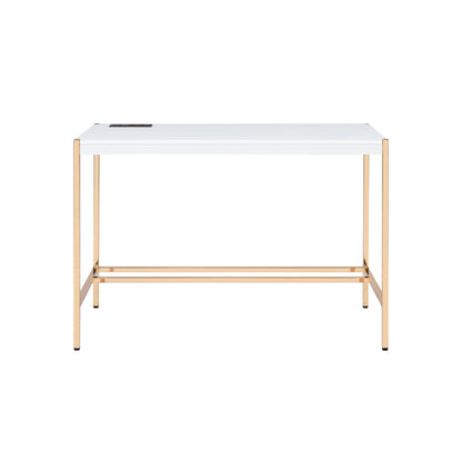 ACME Midriaks Writing Desk w/USB Port in White & Gold Finish OF00020