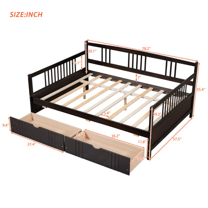 Full Size Daybed Wood Bed with Two Drawers,Espresso（OLD  SKU:LP000058AAP）