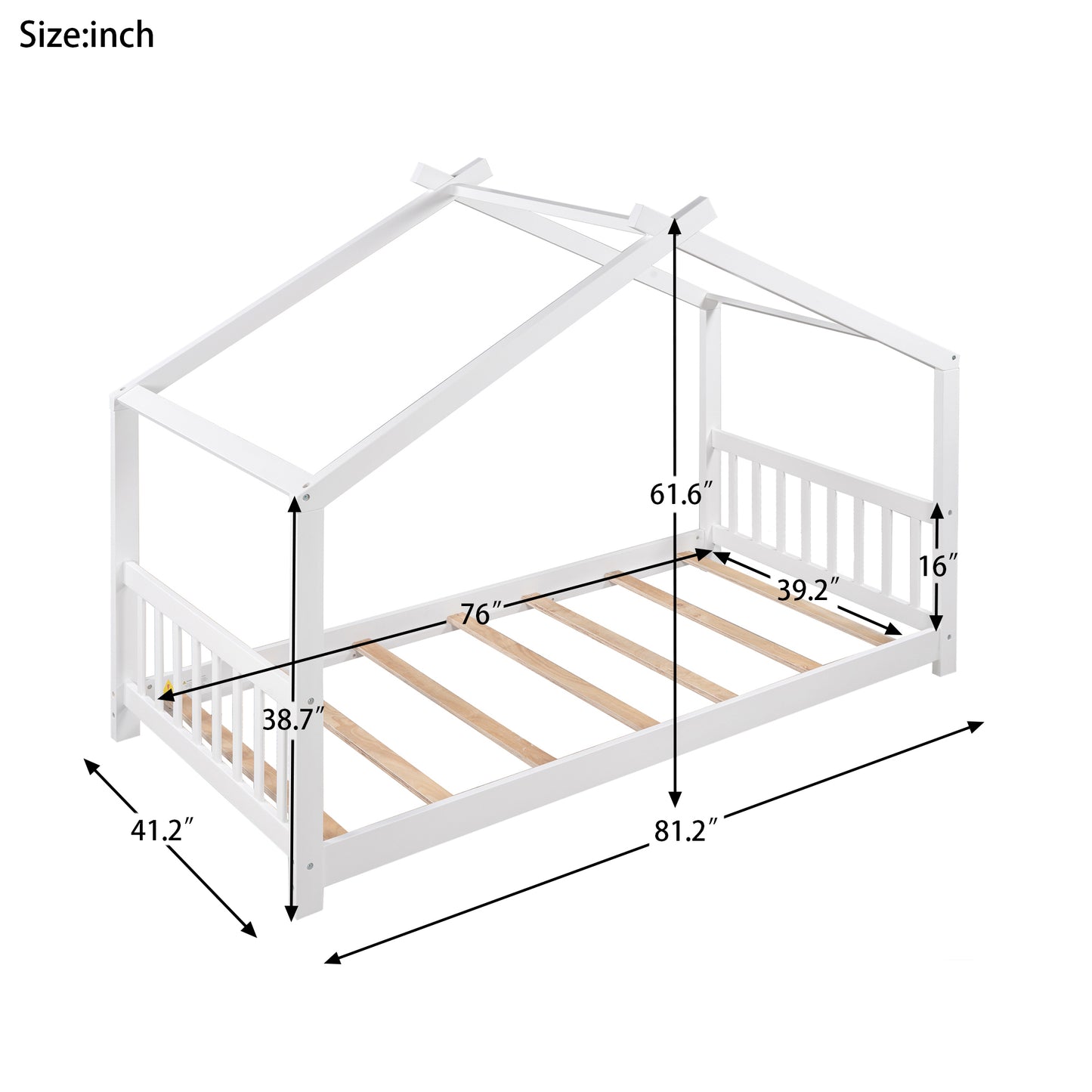 Twin Size House Platform Bed with Headboard and Footboard,Roof Design,White