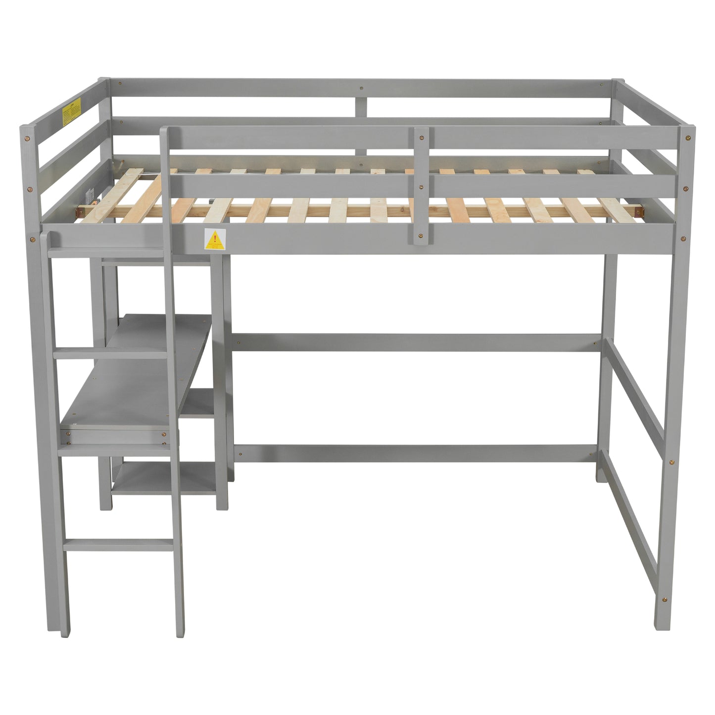 Full Loft Bed with Desk and Shelves,Gray