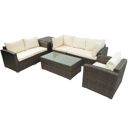 U_STYLE Patio Furniture Sets, 7-Piece Patio Wicker Sofa , Cushions, Chairs , a Loveseat , a Table and a Storage Box