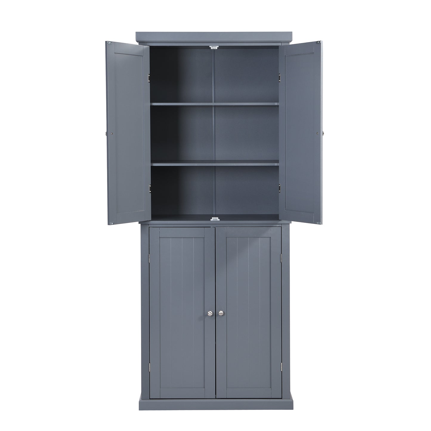 TOPMAX Freestanding Tall Kitchen Pantry, 72.4" Minimalist Kitchen Storage Cabinet Organizer with 4 Doors and Adjustable Shelves,Gray