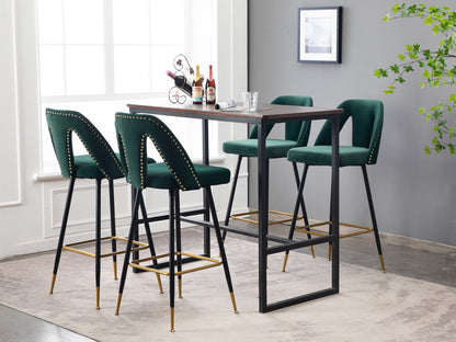 A&A Furniture,Akoya Collection Modern | Contemporary Velvet Upholstered Connor 28" Bar Stool & Counter Stools with Nailheads and Gold Tipped Black Metal Legs,Set of 2 (Green)