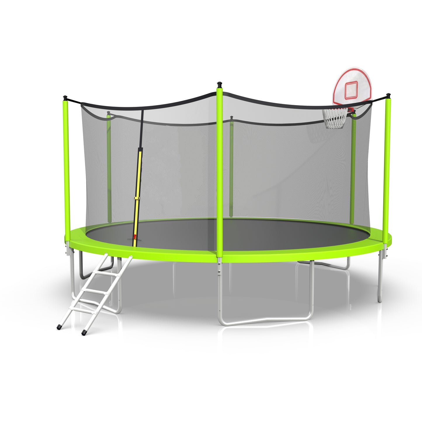 16ft Trampoline with Enclosure, New Upgraded Kids Outdoor Trampoline with Basketball Hoop and Ladder, Heavy-Duty Round Trampoline，Green