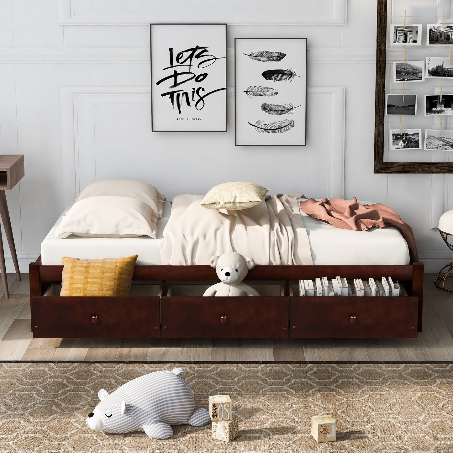 Orisfur. Twin Size Platform Storage Bed with 3 Drawers