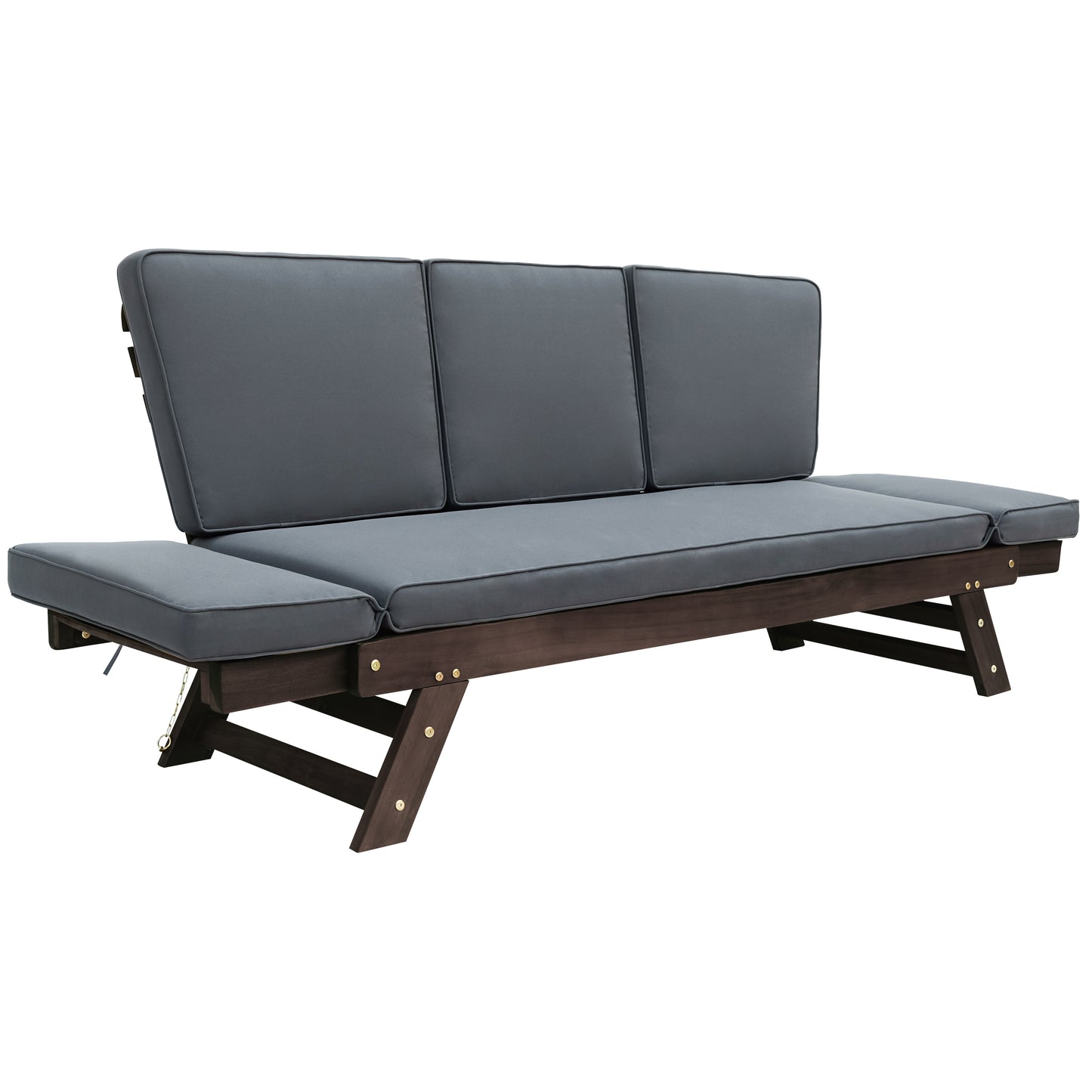 TOPMAX Outdoor Adjustable Patio Wooden Daybed Sofa Chaise Lounge with Cushions for Small Places, Brown Finish+Gray Cushion