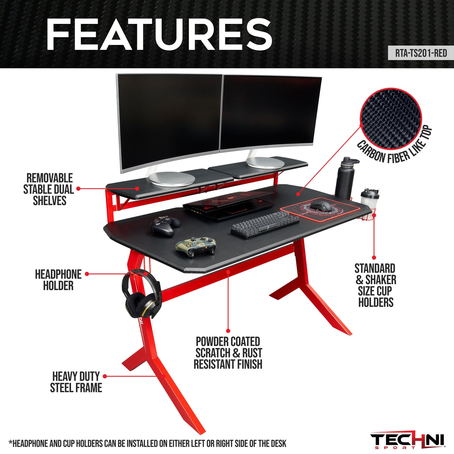 Techni Sport Red Stryker Gaming Desk, Red